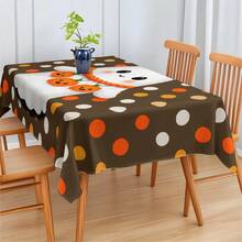 1pc Halloween Ghost Pumpkin Polka Dot Digital Print Tablecloth, Rectangular Durable Polyester Fabric, Suitable For Home, Kitchen, Garden, Holiday Parties, Weddings, Restaurants And Banquets, Autumn Wedding Decor