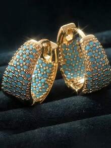 女士波西米亚风耳环，适合婚礼和母亲节礼物。铜质耳环，饰以独特的合成绿松石，百搭时尚，是派对和送礼的理想之选，适合全年佩戴。（注：由于光线和拍摄角度的原因，实物可能与图片略有差异） - 藍色 - 查看 8