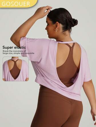 GOSOUER חולצת טי-שירט ללא גב, קלת משקל ונושמת לנשים במידות גדולות לקיץ