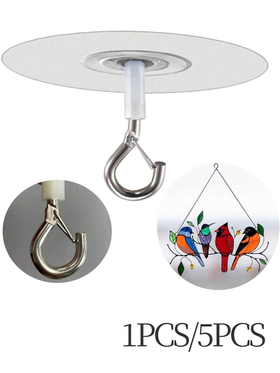 1个/5个免钻孔粘钩，用于悬挂灯具、植物、灯笼、风铃，粘性眼钩，适用于活动窗帘，无需钻孔的自粘钩