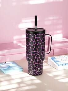 Meoky 40盎司带手柄吸管保温杯，真空隔热水瓶，带吸管盖，不锈钢旅行杯，100%防漏，保冷34小时或保热10小时 - 黑色 - 查看 2