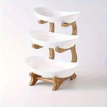 2/3 Layer Luxurious Wooden Elegant Fruit Rack - Double-Layer Fruit Bowl, Creative Candy Display - Natural Wood, Living Room Snack Tray, Space Saving Design, Easy Assembly, Father's Day Gift, Dessert Kitchen Service Tray - trắng - Xem 14