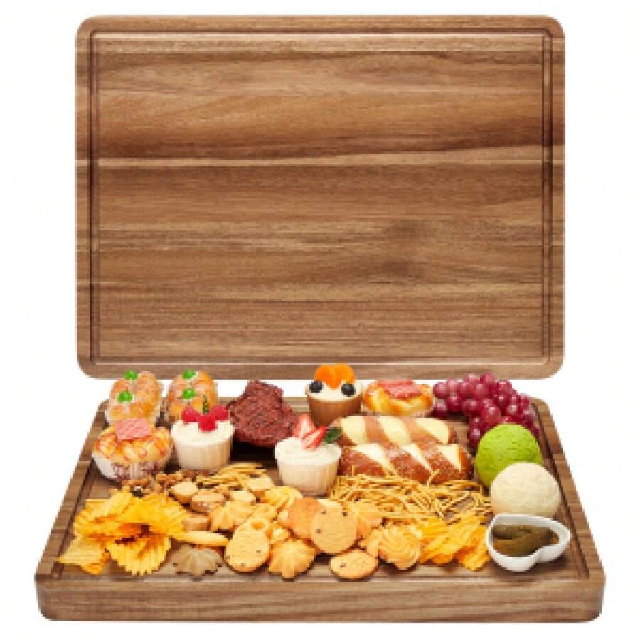 Huisuilinss Cutting Boards For Kitchen,Acacia Wood Cutting Board For Chopping Meat,Vegetables,Fruits,Cheese,Serving Tray With Handles & Deep Juice Groove,Reversible Wooden Butcher Block,20"X15"X1.38" - Yellow - View 1