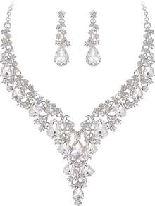 2入組女款項鍊珠寶套裝，歐美風格優雅新娘飾品套裝，配有仿寶石和水晶，適用於婚禮裙、晚禮服和個人攝影用品，精美瑰麗的工藝品