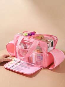 大容量轻便收纳包，多口袋女士化妆包，多功能旅行包，拉链封口，适合旅行和度假 - 黑色 - 查看 6