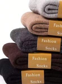 2/10 pezzi di calze di lana spesse, calze casual in lana a coste fino alla caviglia di colore unito per uomo e donna, calde per l'autunno/inverno