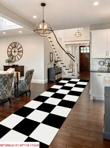 Classic Checkerboard Pattern Runner Rug, Ideal For Hardwood Floors In Entryways, Laundry Rooms, Hallway, Bedrooms, Kitchen, Room Decor, And Entryway - Indoor All-Season Home Decor, Stylish Long Floor Mat, Washable & Non-Slip, Perfect For Home Use As A Hallway Rug, Area Rugs Living Room, Black And White Tones, Bedside Rug, Kitchen Rugs, House Decor | Kitchen Decor - Multicolor - View 9
