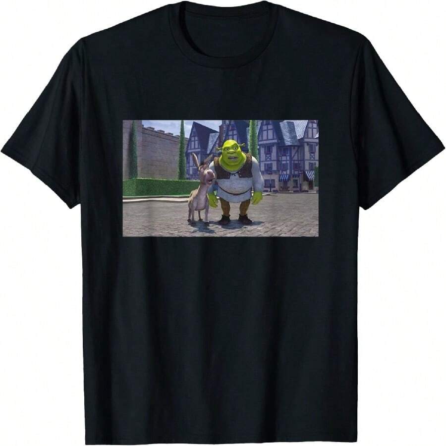 Shreks Iconic Donkey & Shreks Photo Scene Big Chest Poster T-Shirt - Black - View 1