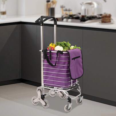 8-Wheel Shopping Trolley, 35L Large Shopping Trolley On Wheels, Folding Shopping Cart With Waterproof Oxford Shopping Bag, Aluminum Alloy Cart Frame