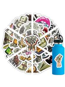 每包 50 张（大尺寸，新包装）斯堪的纳维亚风格 Money World 涂鸦贴纸，防水贴纸，适用于行李、笔记本电脑、自行车、摩托车、文具、踏板车、家具、冰箱、手机、马克杯、头盔、汽车等！ - 彩色 - 查看 2