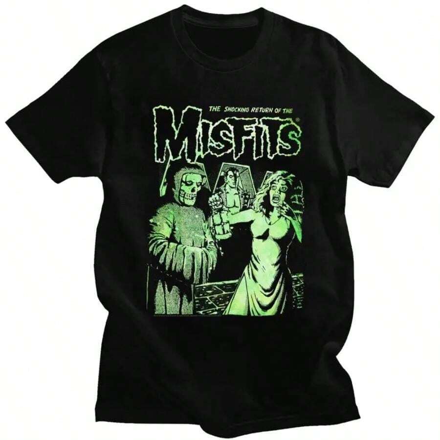 Horror Punk Rock Misfits Skull Tshirts For Men Short Sleeve Leisure T Shirt T-Shirt 100% Cotton Tee Gift Graphic Tees - 黑色 - 查看 1
