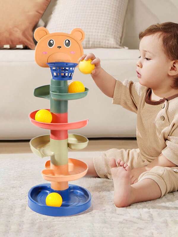 1pc Baby Toy Puzzle Early Education Shooting Track Rotation Joyful Rolling Ball Sliding Ball Tower Stacking High/Some Accessories, Colors, Written Words, Patterns, Shapes Are RandomPay Attention To Those Under 3 Years Old