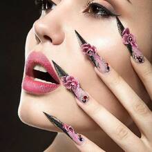 Pink French Tip Press On Nails Long Coffin Fake Nails Acrylic False Nails With 3D Silver Butterfly Designs Glitter Nail Press Ons Glossy Artificial Nails Summer Stick On Nails For Women 24Pcs - 長款-C5C8 - 查看 6