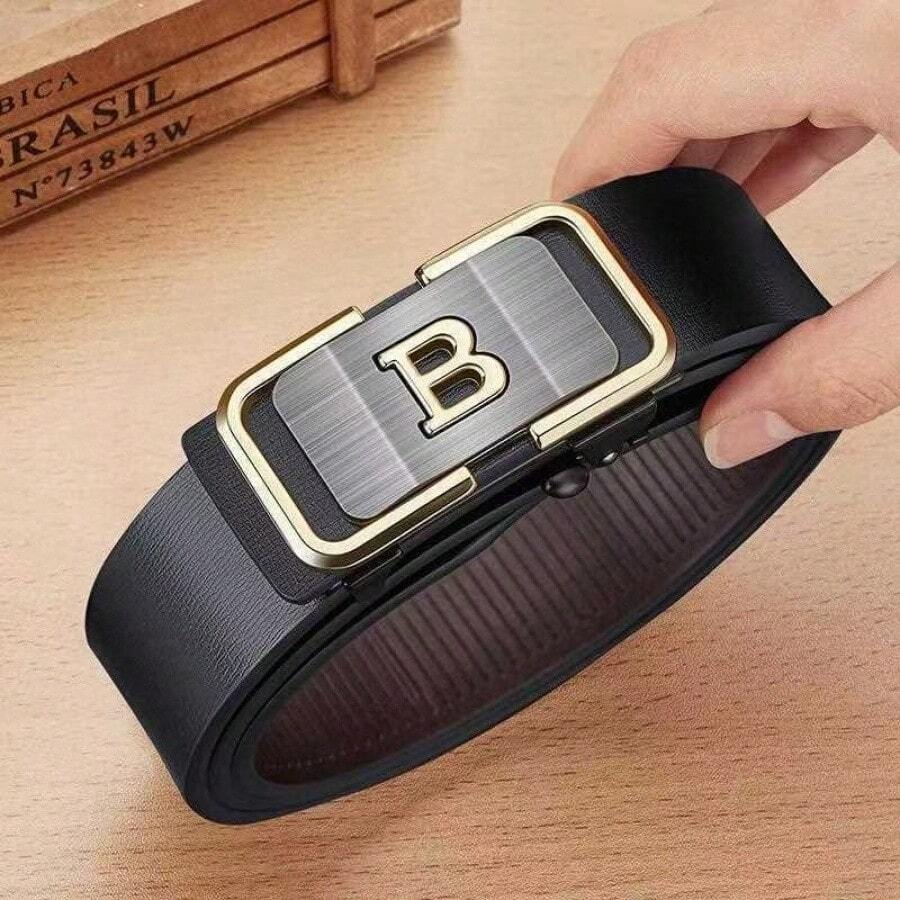 Men's Leather Belt With Automatic Buckle, Waist Belt For Young Men, Versatile Buckle-Less Pants Belt, 2025 New Style Autumn-Winter Accessories,Suitable For Teens, Youth,Men,Casual, Outdoor, Athletic, Vacation, Graduation Gifts, Birthday, Daily Wear