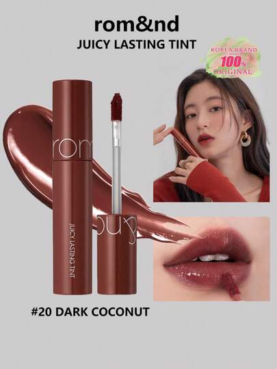 Rom&nd Romand Juicy Lasting Tint 20 Dark Coconut, 5.5g / 0.2 Oz, Romand Liquid Lipstick, Lip Gloss, Juicy & Glossy Finish, Long-Lasting, MLBB, Moisturizing, Highly-Pigmented, Clear & Natural Makeup, Lip Tint Daily, K-Beauty,GIFT