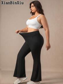 XianBinXiu 1件加大码女式藏蓝色喇叭瑜伽裤，高腰显瘦宽松休闲瑜伽裤，带口袋，针织面料，弹力舒适，适合日常休闲穿着和瑜伽，四季皆宜。 - 黑色 - 查看 6