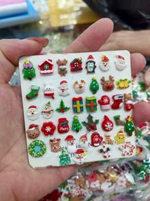 100 件/包经典圣诞卡通美甲装饰，3D 圣诞老人、驯鹿、雪花、树脂可爱系列 DIY 配件 - 彩色 - 查看 2