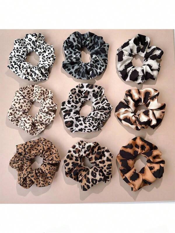 3/9 peças de scrunchies de tecido com estampa de leopardo clássico feminino, elásticos para rabo de cavalo, acessórios de cabelo estilo boho praiano com brisa de verão, para lavar o rosto