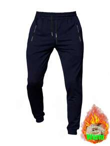 Men's Autumn/Winter Thermal Lined Elastic Waist Sweatpants, Breathable Casual Joggers