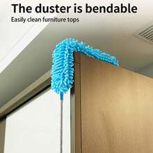 Extendable Chenille Duster - Flexible Feather Dusting Tool For Home Cleaning, Long Reach Ceiling & Spider Web Remover With Telescopic Handle, Multi-Surface Dust Collector - Blue - View 3