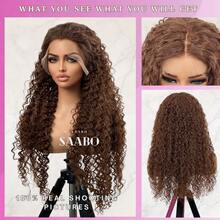 13x4 Lace Front Wigs 32Inch 200 Density Deep Wave Wig Chocolate Brown Curly Wig Pre-Plucked Glueless Lace Frontal Wigs Lace Front Wig With Baby Hair Heat Resistant Hair Deep Curly Long Blended Wigs 26 Inch For Women Daily Use - Brown - View 3