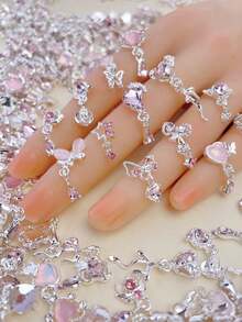 Bộ 15 món trang trí móng tay bằng hợp kim bạc hình trái tim, nơ, sao, trăng, tua rua, ngọc trai, pha lê, kiểu dáng Y2K, hình bướm 3D lấp lánh, phụ kiện móng tay, đồ dùng làm móng. - Nhiều màu - Xem 3