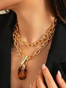 2 pièces/set Collier chaîne métallique dorée minimaliste , collier multicouche créatif pour les fêtes et le port quotidien - Or jaune - Voir 8