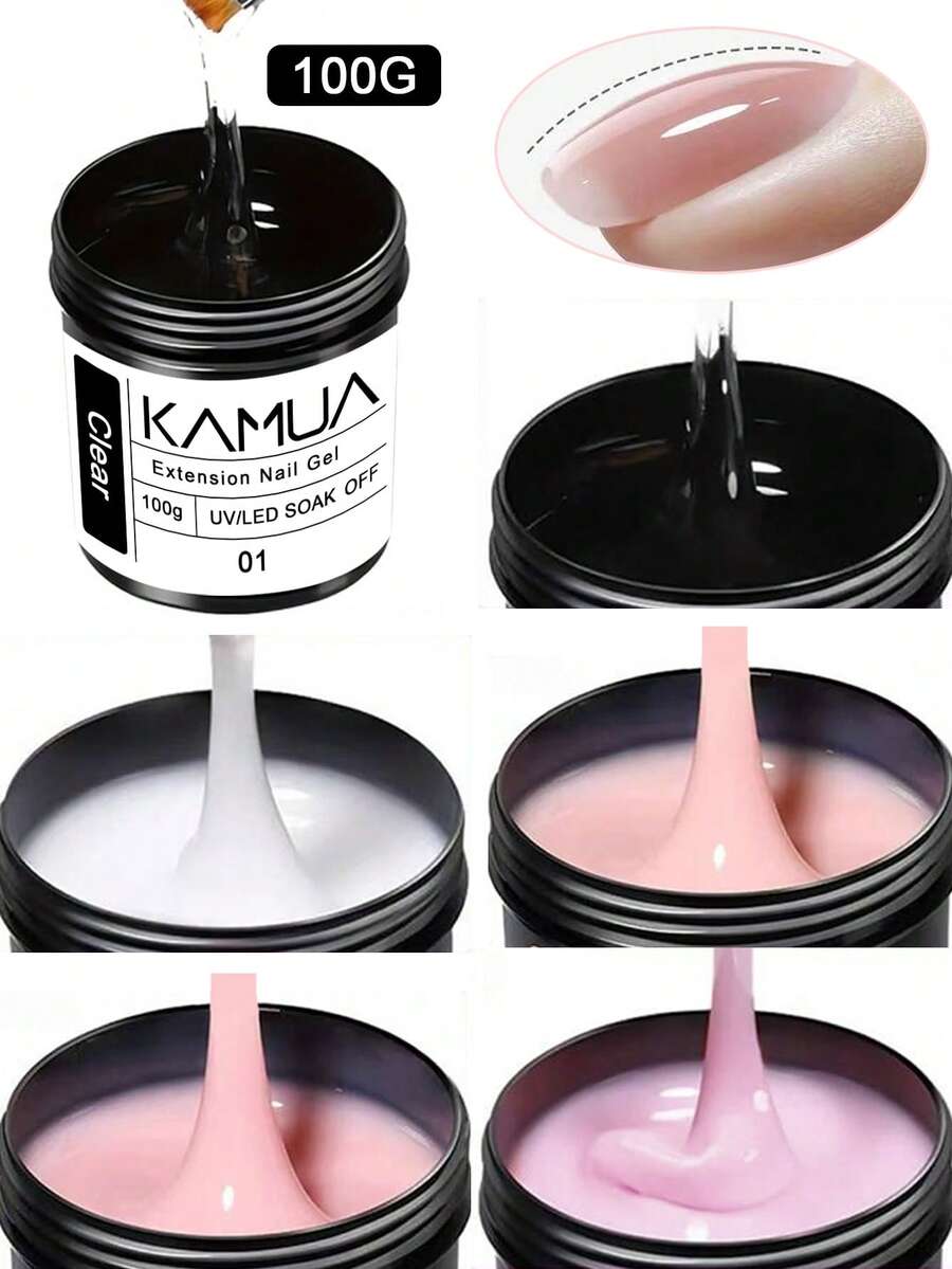 KAMUA 100g/30g Pink Nude Transparent Extension Gel, For Nail Tips & Extension Strengthening, Hard Gel Base, Rhinestone Nail Gel, Suitable For Beginners & Professional Nail Artists DIY At Home Nails - Multicolor - View 1