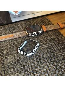 钢化玻璃屏幕保护膜 - 全包式坚固PC保护壳，高清超薄，兼容 Series Ultra/SE/11/10/9/8/7/6/5/4/3/2/1，适用于38/40/41/42/44/45/46/49mm表壳，豹纹图案 - 黑毛豹 - 查看 6