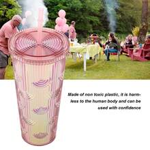 Vasos de viaje térmicos de gran capacidad, a prueba de fugas, reutilizables, modernos, con doble pared y pajita, unisex. - Rosa - Ver 7