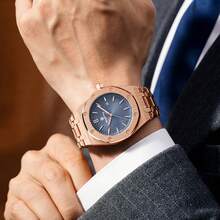 Luxury Business Men's Wristwatch, Waterproof, Luminous, Date Display, Stainless Steel Fashion Quartz Watch, Japanese Quartz Movement, Crystal Heart Design, Rose Gold, Father's Day Gift, Brother's Graduation, Parrot Back To School Essential - Multicolor - View 9