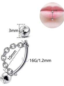 AVYRING 3Pcs 16G Lip Rings Snake Bite Jewelry Eyebrow Rings Tragus Helix Rook Piercing Jewelry With Chain, Stainless Steel Cartilage Earrings, Belly Button Ring Vertical Labret Lip Piercing