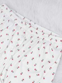 2pcs Set Women Casual Ditsy Floral Long Sleeve Shorts Pajamas, Suitable For Home Wear In Autumn,Two Pieces Set