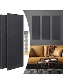 Melkus Acoustic Panels 2 PCS, 35.4''x12'' Polyester Fabric Acoustic Wall Panels, Upgraged Super Strong Installation, Soundproof Wall Panels For Studios, Home, Office, Theater (Dark Gray)