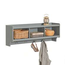 SoBuy FHK28-HG, Wall Coat Rack Wall Shelf Wall Storage Cabinet Unit With 3 Compartments 4 Hooks - Grey - View 4
