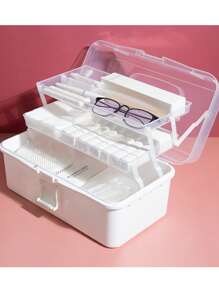 1pc Large Capacity Home Medicine Cabinet, 3-Tier Divided Medicine Cabinet, Portable Home First Aid Box, Moisture-Proof And Dust-Proof, Round Portable Handle, Suitable For Medicine Boxes And Bottles, Suitable For Bedroom, Living Room, Dorm And Other Spaces. - Multicolor - View 1