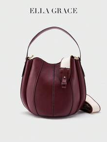 ELLA GRACE-Burgundy Premium Leather Bucket Bag With Matching Zippered Wallet - Elegant & Practical For Daily And Casual Use, Fashionable Burgundy Bag - Burgundy - View 11
