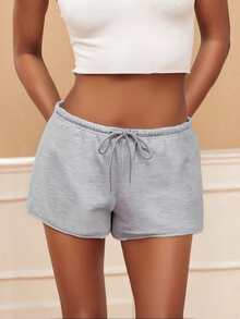 Women Y2K Low Rise Sweat Shorts Summer Cute Low Waist Wide Leg Mini Shorts Casual Basic Drawstring Lounge Shorts - Xám - Xem 3