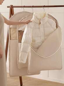 1pc Compressible Down Jacket Dust Cover, Garment Storage Bag With Transparent Window - Space-Saving Hanging Clothes Bag With Self-Compression Zipper, Wardrobe Organization Essential - Multicolor - View 4