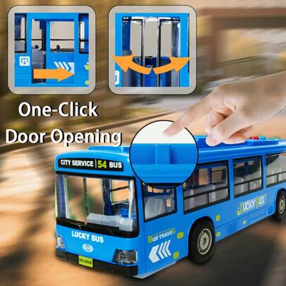 Red/Blue School Bus Toy Car, Inertia Toy Car, One-Touch Door Opening, With Music, Animal Sounds, Car Sounds, Indoor And Outdoor Toys, Perfect For Back-To-School Season, Camping, Party Toys, Boys And Girls Birthdays, Christmas, Halloween Creative Choices