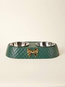 PETSIN A Set Of Colorful Fashionable Bow Pet Bowls: Large-Capacity Stainless Steel Dual Cat Bowls For Feeding & Drinking, With Anti-Spill Design - Multicolor - View 5