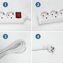 Aigostar Regleta alargador de 4 enchufes con cable de 1,5 metros e interruptor. Color Blanco - Enchufe EU Tipo F(220-240V) - Ver 3