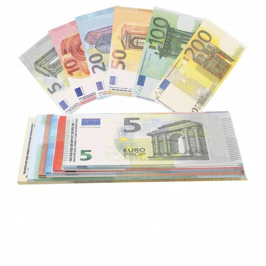 100 piezas Réplica europea de billetes de banco con denominación, productos conmemorativos en miniatura para festivales tradicionales, un paquete combinado de billetes de banco en euros, monedas conmemorativas de aniversario de mascotas, dinero de utilería en miniatura realista - perfecto para fiestas, aniversarios, proyectos DIY, Halloween, películas, fotografía y diversas festividades (algunas partes pueden ser aleatorias)