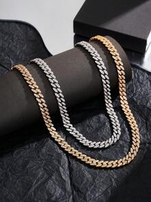 1pc 18K Gold/Platinum Plated Cubic Zirconia Fully Paved Necklace, Luxury Hip-Hop Style, Suitable For Daily Wear, Party, Couple Gift
