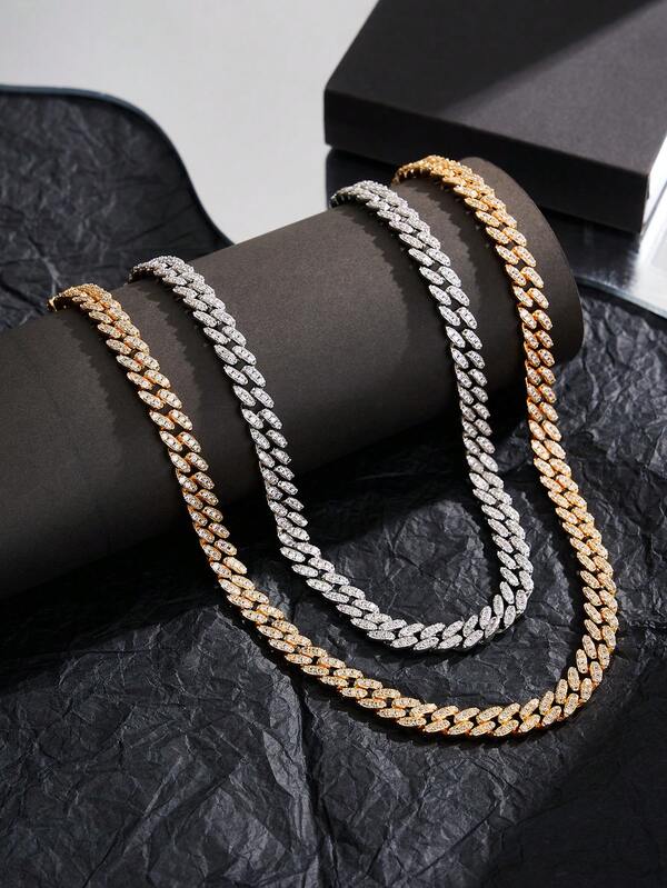 1pc 18K Gold/Platinum Plated Cubic Zirconia Fully Paved Necklace, Luxury Hip-Hop Style, Suitable For Daily Wear, Party, Couple Gift