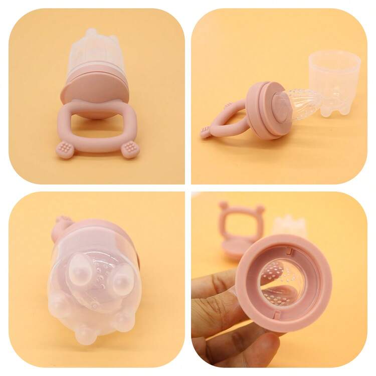 7pcs Silicone Baby Food Feeder, Cute Bear Shaped Infant Fruit Feeder Pacifier, Includes 6 Extra Silicone Food Pouches, Christmas, Halloween, Thanksgiving Gift - Multicolor - View 6