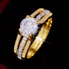 Elegant Promise Ring 14k Plated With Sparkling Zirconia, Engagement/Wedding Ring, Perfect Gift, Suitable For Women Or Silvery, Choose - Vàng - Xem 1