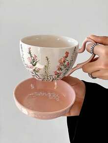 1 Set Vintage Green Lily Coffee Cup & Saucer With Lid, Large Capacity Bell Flower Water Mug, Suitable For Home, Office, Gifts, Birthday, Dessert Shop, Afternoon Tea, Party, Dorm, Gifts For Friends - Nhiều màu - Xem 6