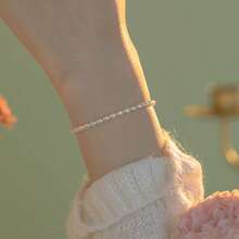 1pc Elegant Petite 3-4mm Cultured Freshwater Pearl Beaded Elastic Bracelet, 18cm Length - Beige - View 3