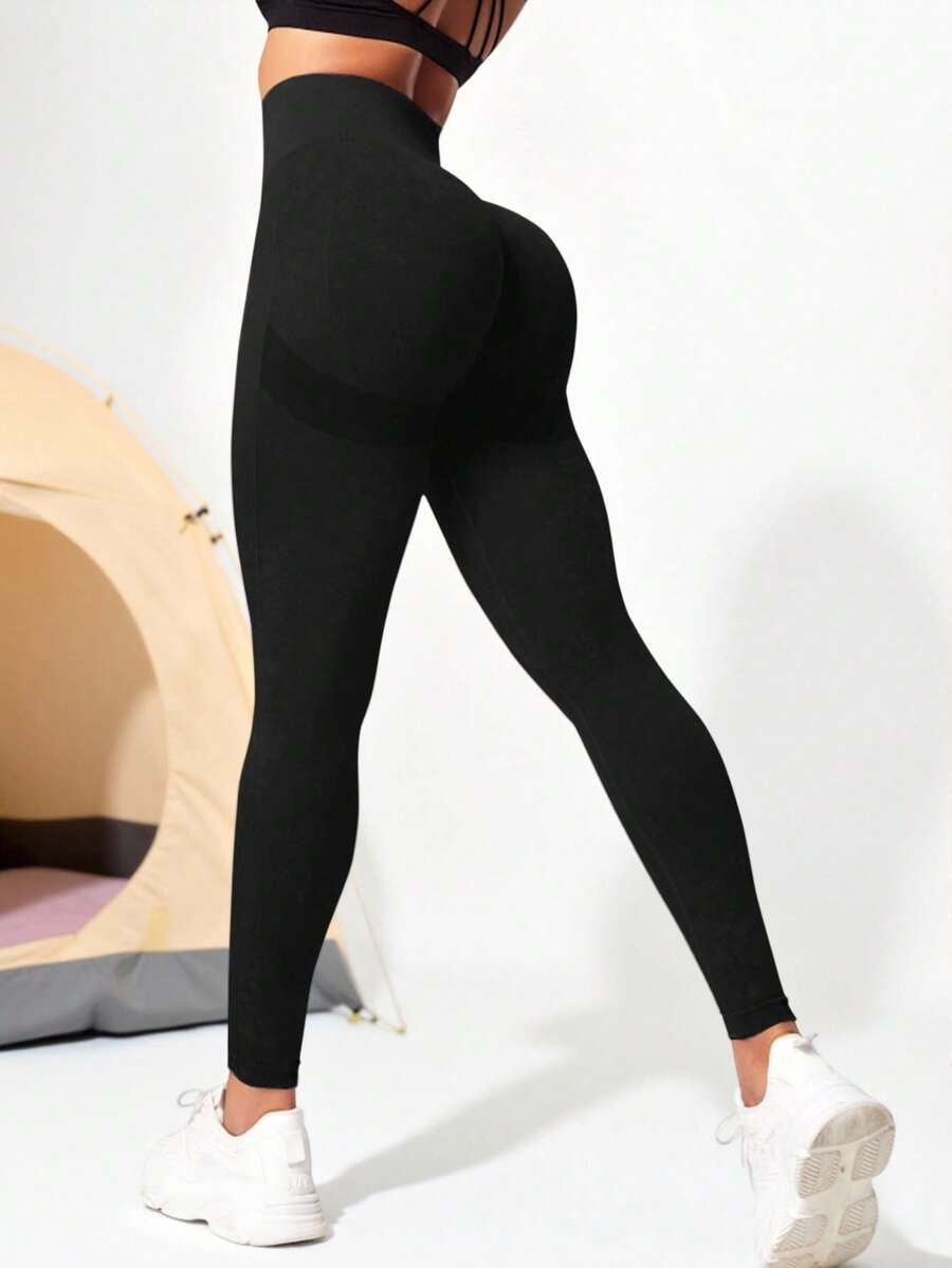 SHEIN Yoga Tights Seamless High Stretch Tummy Control Gym Leggings - Black - View 1